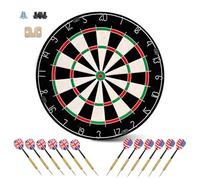 Set professionale per freccette in sisal da 45,7 cm con 12 freccette con punta in acciaio, filo sottile in acciaio inox, anello numerico girevole, accessori di montaggio inclusi