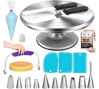 Set professionale per la decorazione di torte, 50 pezzi, con piatto girevole, con spatola dritta e angolata, 7 beccucci per glassa e sac à poche per decorazioni e tagliatorta con filo
