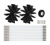 Set professionale per spazzacamini, 4,1 m, spazzola per tubi del forno, diametro 150 mm, con 10 aste flessibili (410 mm) e accessori, spazzola per camino, tubi, cappa aspirante, trapano elettrico