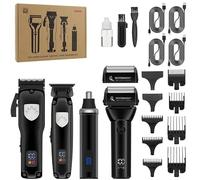 Set professionale per taglio di capelli da uomo 4 in 1, rasoio senza fili, tagliacapelli, tagliacapelli per il naso, testina di taglio a forma di T, display digitale intelligente, confezione regalo