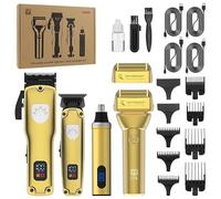 Set professionale per taglio di capelli da uomo 4 in 1, rasoio senza fili, tagliacapelli, tagliacapelli per il naso, testina di taglio a forma di T, display digitale intelligente, confezione regalo