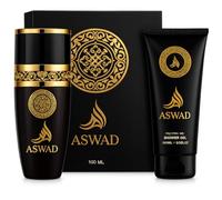 Set Profumo con Eau de Parfum 100 ml e Body Lotion o Shower Gel 150 ml in Scatola Elegante Varianti Unisex e Donna Kyra o Aswad Fragranze Intense Raffinate Idea Regalo (Aswad)
