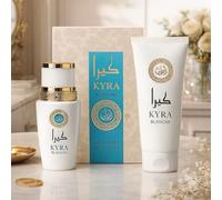 Set Profumo con Eau de Parfum 100 ml e Body Lotion o Shower Gel 150 ml in Scatola Elegante Varianti Unisex e Donna Kyra o Aswad Fragranze Intense Raffinate Idea Regalo (Kyra Blanche)