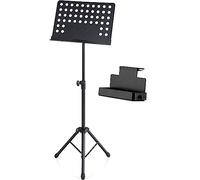 Set Pronomic OS-01P Leggio Orchestrale - Ripiano in Lamiera Forata per Spartiti - Altezza Regolabile ca. 69-115 cm - Set con Scatola Portaoggetti - Nero