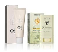Set Protezione Solare Coreana - Stick Solare LSF50+ & Crema Solare al Riso, Protezione 50+, Effetto Opaco, Resistente all'Acqua, Non Ungente, Cura Tatuaggi, Per Uso Quotidiano e Dopo Esposizione