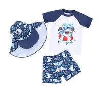 Set Protezioneuv Maglietta 3 Pezzi, Pantaloncini, Costumi da Bagno Unisex,Cappello di Protezione Solare,Costume Mare Bambina,Completi Estivo Bambino,Vestiti Neonato (Navy, 6-12 Months)