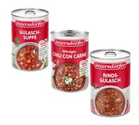 Set Prova Di Zuppe Austriache | 3 Zuppe da 400g | Chilli con Carne - Zuppa di Gulasch - Gulasch di Manzo | Cotte in 5 minuti