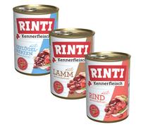 Set prova misto! 6 x 400 g RINTI Kennerfleisch Alimento umido per cani - Mix 3: Manzo, Cuori Pollame, Agnello