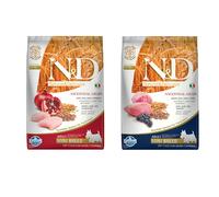 Set prova misto! Farmina N&D Low Grain Adult Mini Crocchette cane - Mix 3: 7 kg Pollo e Melograno + 7 kg Agnello e Mirtillo