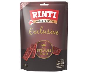 Set prova misto! RINTI Single-Meat Exclusive 3 x 50 g Snack per cani - 3 gusti misti (Cervo puro, Cavallo puro, Struzzo puro)
