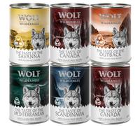 Set prova misto! Wolf of Wilderness umido per cane - 6 x 150 g MINI Adult: Pollo, Pesce, Maiale (vaschette)