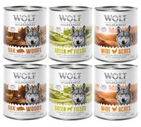 Set prova misto! Wolf of Wilderness umido per cane - 6 x 800 g Adult Cinghiale, Pollo, Agnello (lattine)