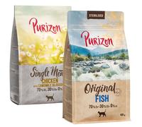 Set prova! Purizon Adult Crocchette per gatto - 2 x 400 g: Sterilised Adult Pesce, Single Meat Pollo con Fiori di camomilla