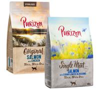 Set prova! Purizon Adult Crocchette per gatto - 2 x 400 g: Sterilised Adult Salmone con Pollo, Single Meat Salmone con Fiordaliso