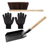 Set Pulizia Stufa Scopa e Pala, Manico in Legno | Set Completo Guanti in Silicone, Setole Marroni, Bordi Arrotondati, per Cenere e Polvere Domestica