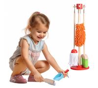 Navaris Set 5 Pz Pulizie per Bambini Giocattolo - Kit Pulizia Gioco Bimbo Bambina - Scopa Paletta Spazzola Mocio e Spolverino - Giochi Imitazione in Legno - Giochi Montessori