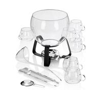 set punch 11 pezzi JUNTOS, set punch con ciotola in vetro da 3,5 litri, 6 bicchieri, pinze per zucchero, paletta, adatto anche per punch estivi e vin brulé