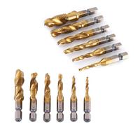 Set Punte filettate, 6 Pezzi punte trapano Maschi Countersink Tap HSS Punta Trapano con Titanio Rivestito e Tap Bits 1/4"Strumento di Taglio Filettatura Testa Esagonale Adatto per M3-M10