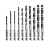 Set di punte per legno originale Einhell S-CASE da 10 pezzi (a doppia spirale, in acciaio per utensili C45, gambo E 6,3, affilatura a 3 punti, punta centrale inclusa scatola di custodia)