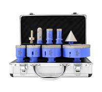 Set Punte Trapano Diamantate 9 Pezzi - 20/25/35/50/68/100mm Sega a Tazza, 20mm Punta di Fresatura, 50mm Punta per Smussare e Adattatore per Piastrelle Porcellana Ceramica Granito Marmo VENJELD