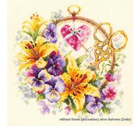 Set punto croce Magic Needle "Gigli per sarta", motivo a contare, 25x25cm