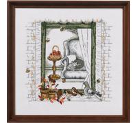 Set punto croce Permin "Finestra d'autunno", schema per il conteggio, 24x24cm, 9