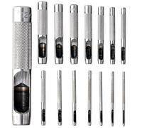 Set Punzoni per Cuoio, 15 Pezzi Rotondo Punzone Cavo, 1.5-12mm Fustelle per Cuoio, Punzone Rotondo in Acciaio per Cinturino in Pelle, Cinturino, Tela, Carta, Plastica