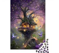 Set puzzle Accogliente casa sull'albero in cartone riciclato, 70x50 cm, 1000 pezzi, riduttore d'ansia, decorazione murale e regalo, puzzle di compleanno perfetto per adulti