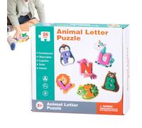 Set Puzzle Con Animali Alfabeto - Tavola Di Legno Da 26 Pezzi, Forme Coordinate Con Codice Colore, Pezzi Grossi E Facili Da Impugnare | Giocattolo Di Alfabetizzazione In Stile Per Le Attivi