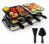 Set raclette per 8 persone con piastra in pietra calda con padella e raschietto - antiruggine e regolabile (rettangolare)