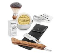 Set rasoio mano libera, custodia in pelle fatta a mano - tra cui pennello da barba, ciotola da barba, sapone da barba, pietra di allume e 100 lame - set da barba per rasatura bagnata di alta qualità