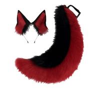 Set Realistico Con Orecchie E Coda Da Lupo - Cerchietto Cosplay In Pelliccia Sintetica Nera Da Pastore Tedesco Con Coda Soffice Per Halloween, Convention Di Anime, Costumi Furry(Redblack_One size)