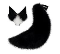 Set Realistico con Orecchie E Coda da Lupo - Cerchietto Cosplay in Pelliccia Sintetica Nera da Pastore Tedesco con Coda Soffice per Halloween, Convention di Anime, Costumi Furry(Whiteblack_One Size)