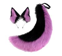 Set Realistico con Orecchie E Coda da Lupo - Cerchietto Cosplay in Pelliccia Sintetica Nera da Pastore Tedesco con Coda Soffice per Halloween, Convention di Anime, Costumi Furry(Purpleblack_One Size)