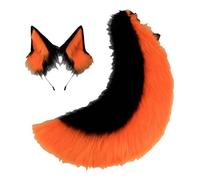 Set Realistico Con Orecchie E Coda Da Lupo - Cerchietto Cosplay In Pelliccia Sintetica Nera Da Pastore Tedesco Con Coda Soffice Per Halloween, Convention Di Anime, Costumi Furry(Orangeblack_One size)