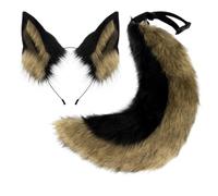 Set Realistico Con Orecchie E Coda Da Lupo - Cerchietto Cosplay In Pelliccia Sintetica Nera Da Pastore Tedesco Con Coda Soffice Per Halloween, Convention Di Anime, Costumi Furry(BlackWindWolf-suit_One