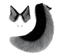 Set Realistico con Orecchie E Coda da Lupo - Cerchietto Cosplay in Pelliccia Sintetica Nera da Pastore Tedesco con Coda Soffice per Halloween, Convention di Anime, Costumi Furry(Grayblack_One Size)