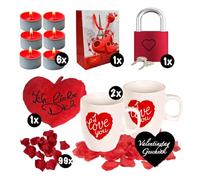 Set regalo 2 "I Love You" - Set regalo con tazza a forma di cuore, coriandoli da bagno, sacchetto regalo e cartolina - regalo romantico per partner, fidanzata, fidanzata, mamma, papà