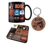 Set regalo AC/DC (tazza, sottobicchiere e portachiavi) - Merchandising ufficiale, include tazza in ceramica di alta qualità, sottobicchiere e portachiavi, perfetto per gli appassionati del rock,