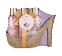 Set regalo Accentra Romantic Dreams per donna, set per la cura del benessere con design a décolleté glitterate con tacco alto, gel doccia da 100 ml, lozione corpo da 100 ml, sali da bagno da 130 g