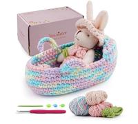 Set regalo all'uncinetto, kit all'uncinetto per principianti per adulti e bambini, set completo di amigurumi con coniglio, tutorial video passo dopo passo e confezione regalo