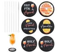 Set Regalo Aperol 12 Pezzi,6 Cannucce in Vetro e 6 Sottobicchieri in Feltro con Frasi Divertenti Accessori Aperitivo Perfetti per Party Esterni Regalo Donna e Uomo per donne uomini colleghi amici