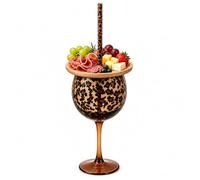 Set regalo bicchieri leopardato, calice con tagliere & cannuccia | Kit Bicchiere Vino Leopardo 2 in 1, presa con una mano, bicchiere originale per ragazze: serate, feste e ospitalità a casa