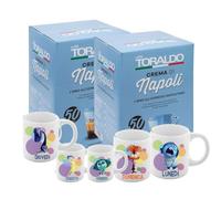 set regalo composto da 2 confezioni di Cialde da 50 pz Caffè Toraldo miscela Crema di Napoli + 2 tazzine da caffè da 80 ml personalizzabili con le emozioni del cartone Inside out 2 ansia gioia