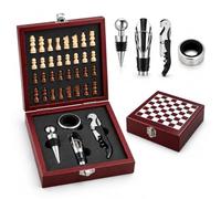 Set regalo con apribottiglie a scacchiera, cavatappi 4 in 1 con tagliacapsule, chiave da sommelier in acciaio inox e tappo per bottiglia, scatola di legno, regalo per uomini, papà, marito, bar di casa