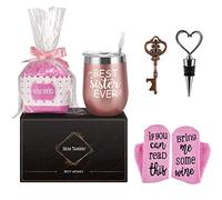 Set regalo con bicchieri da vino e cupcake, regalo di compleanno per sorella, sorella maggiore, bicchiere da vino in acciaio inox con coperchio e cannuccia, calzini, apribottiglie, tappo per vino