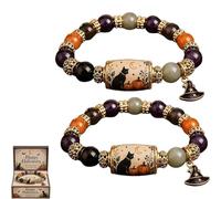 Set regalo con bracciale di perline a tema Halloween (Edizione Limitata 2026): Gatto nero e zucca; bracciale elastico autunnale con ciondolo a forma di cappello da strega; gioiello a tema (2PCs)