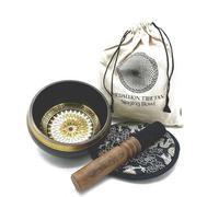 Set regalo con campana tibetana battuta e incisa a mano, 14 cm, medaglioni rotondi