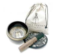 Set regalo con campana tibetana battuta e incisa a mano, 14 cm, (yogi)