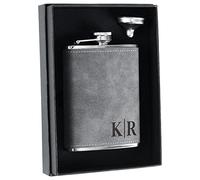 Set Regalo Con Fiaschetta Personalizzata - Incisione Personalizzabile, Pelle PU Tascabile 8oz/227ml (Grigio)